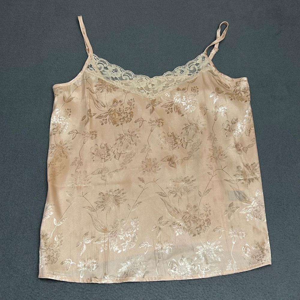 SHEIN Cami Top Womens Small Beige Floral Jacquard Lace Trim Adjustable Straps